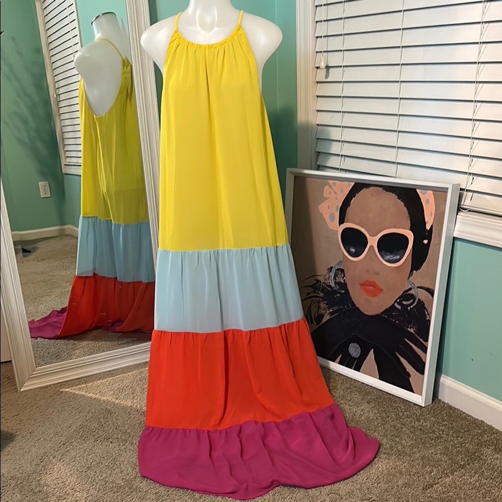 Sugarlips Colorblock Maxi Dress - Yellow, Blue, Orange, Pink